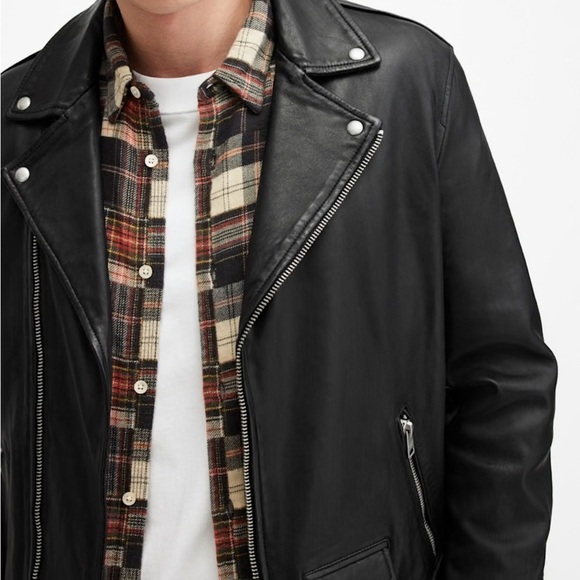 All Saints Milo Asymmetric Zip Leather Biker Jacket size Large. - Picture 7 of 13